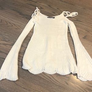 Cold shoulder white sweater